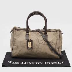 Alviero Martini 1A Classe Grey/Brown Geo Print Coated Canvas and Leather Satchel