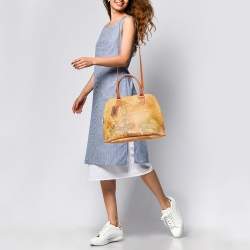 Alviero Martini 1A Classe Brown Geo Print Coated Canvas and Leather Dome Satchel