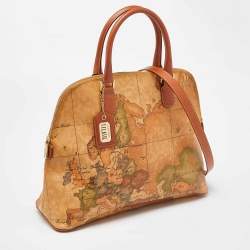 Alviero Martini 1A Classe Brown Geo Print Coated Canvas and Leather Dome Satchel