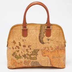 Alviero Martini 1A Classe Brown Geo Print Coated Canvas and Leather Dome Satchel
