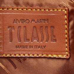 Alviero Martini 1A Classe Brown Geo Print Coated Canvas and Leather Dome Satchel