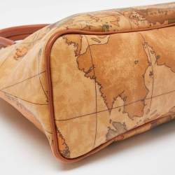 Alviero Martini 1A Classe Brown Geo Print Coated Canvas and Leather Dome Satchel