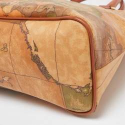 Alviero Martini 1A Classe Brown Geo Print Coated Canvas and Leather Dome Satchel
