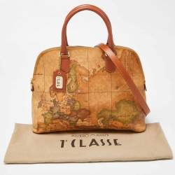 Alviero Martini 1A Classe Brown Geo Print Coated Canvas and Leather Dome Satchel
