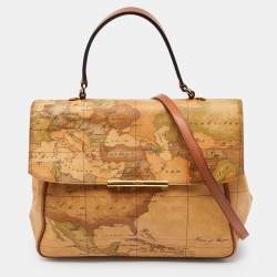 Alviero Martini 1A Classe Beige Geo Print Coated Canvas and Leather Top Handle Bag