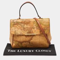 Alviero Martini 1A Classe Beige Geo Print Coated Canvas and Leather Top Handle Bag