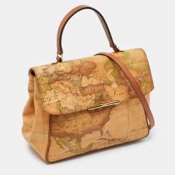 Alviero Martini 1A Classe Beige Geo Print Coated Canvas and Leather Top Handle Bag