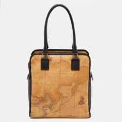 Pre Owned Alviero Martini 1A Classe Beige/Brown Geo Classic Print Coated Canvas and Leather Tote