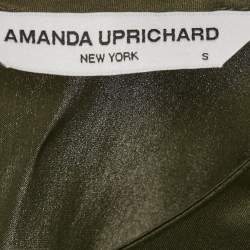 Pre Owned فستان أماندا أوبريتشارد حرير ساتان أخضر بلا أكمام طويل صغير