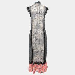 Amen Multicolor Silk and Lace Trim Multiprint Maxi Dress M 