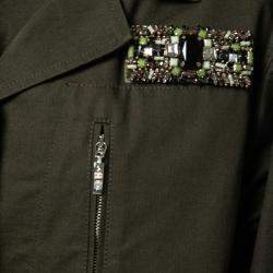 Amen Dark Green Cotton Crystal Embellished Epaulette Detail Military Jacket M