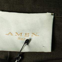 Amen Dark Green Cotton Crystal Embellished Epaulette Detail Military Jacket M