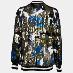 Amen Multicolor Sequin Embellished Satin Bomber Jacket M 