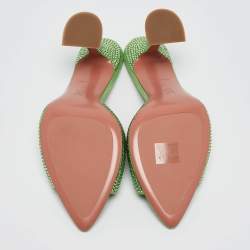 Amina Muaddi Green Suede Crystal Embellished Caroline Slide Sandals Size 41