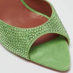 Amina Muaddi Green Suede Crystal Embellished Caroline Slide Sandals Size 41