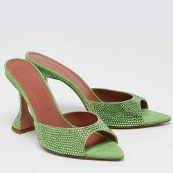 Amina Muaddi Green Suede Crystal Embellished Caroline Slide Sandals Size 41