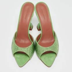 Amina Muaddi Green Suede Crystal Embellished Caroline Slide Sandals Size 41