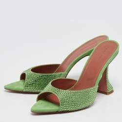 Amina Muaddi Green Suede Crystal Embellished Caroline Slide Sandals Size 41