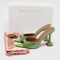 Amina Muaddi Green Suede Crystal Embellished Caroline Slide Sandals Size 41
