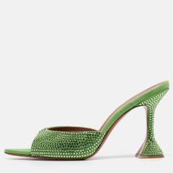 Amina Muaddi Green Suede Crystal Embellished Caroline Slide Sandals Size 41