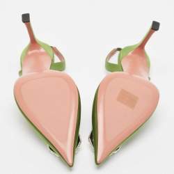 Amina Muaddi Green Satin Camelia Slingback Pumps Size 39