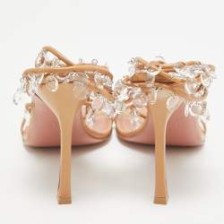 Pre Owned Amina Muaddi Metallic Beige Leather Tina Sandals Size 39