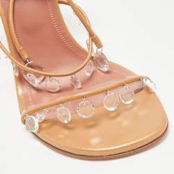 Pre Owned Amina Muaddi Metallic Beige Leather Tina Sandals Size 39