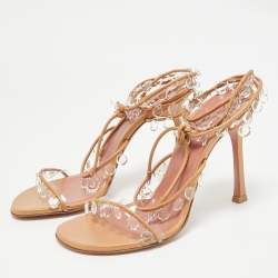Pre Owned Amina Muaddi Metallic Beige Leather Tina Sandals Size 39