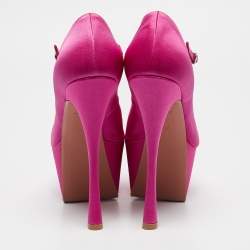 Amina Muaddi Pink Satin Yigit Platform Pumps Size 37.5