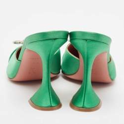 Amina Muaddi Green Satin Crystal Embellished Begum Pointed Toe Mules Size 40.5