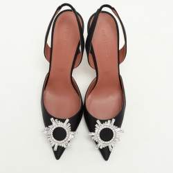 Pre Owned Amina Muaddi Black Satin Begum Slingback Pumps Size 40