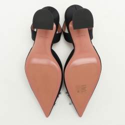 Pre Owned Amina Muaddi Black Satin Begum Slingback Pumps Size 40