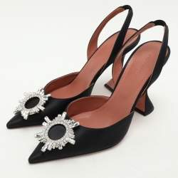 Pre Owned Amina Muaddi Black Satin Begum Slingback Pumps Size 40