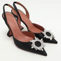 Pre Owned Amina Muaddi Black Satin Begum Slingback Pumps Size 40