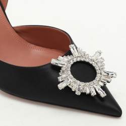 Pre Owned Amina Muaddi Black Satin Begum Slingback Pumps Size 40