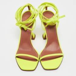 Amina Muaddi Green Leather Vita Ankle Strap Sandals Size 36