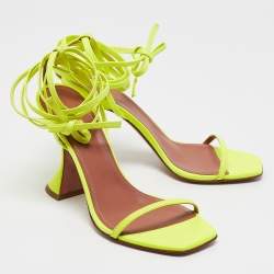 Amina Muaddi Green Leather Vita Ankle Strap Sandals Size 36