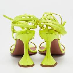 Amina Muaddi Green Leather Vita Ankle Strap Sandals Size 36