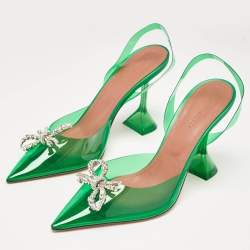 Amina Muaddi Green PVC Rosie Slingback Pumps Size 40.5