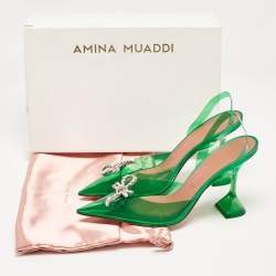 Amina Muaddi Green PVC Rosie Slingback Pumps Size 40.5