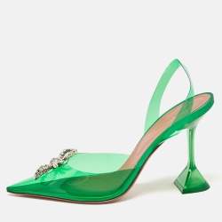 Amina Muaddi Green PVC Rosie Slingback Pumps Size 40.5