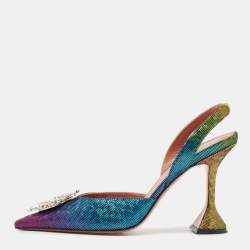 Amina Muaddi Multicolor Metallic Leather Begum Slingback Pumps Size 40