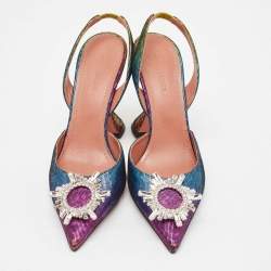 Amina Muaddi Multicolor Metallic Leather Begum Slingback Pumps Size 40