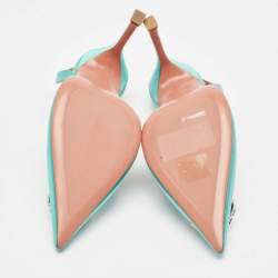 Pre Owned Amina Muaddi Aqua Green Satin Camelia Slingback Pumps Size 41