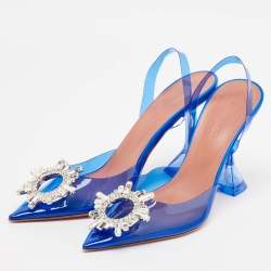 مملوكة مسبقًا Amina Muaddi Blue PVC Begum Slingback Pumps Size 37