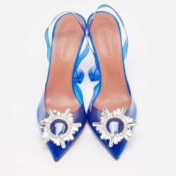 مملوكة مسبقًا Amina Muaddi Blue PVC Begum Slingback Pumps Size 37