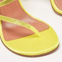 Amina Muaddi Yellow Satin Crystal Embellished Ami Slide Sandals Size 38.5
