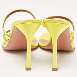 Amina Muaddi Yellow Satin Crystal Embellished Ami Slide Sandals Size 38.5