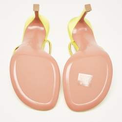 Amina Muaddi Yellow Satin Crystal Embellished Ami Slide Sandals Size 38.5