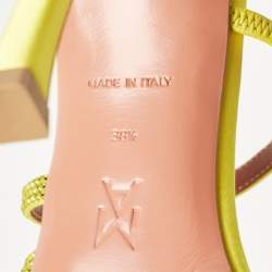 Amina Muaddi Yellow Satin Crystal Embellished Ami Slide Sandals Size 38.5